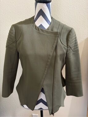 Scanlan Theodore Olive Asymmetric Zip Moto Jacket Size 12